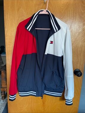 Tommy Hilfiger Reversible Red, Navy & White Colorblock Track Jacket